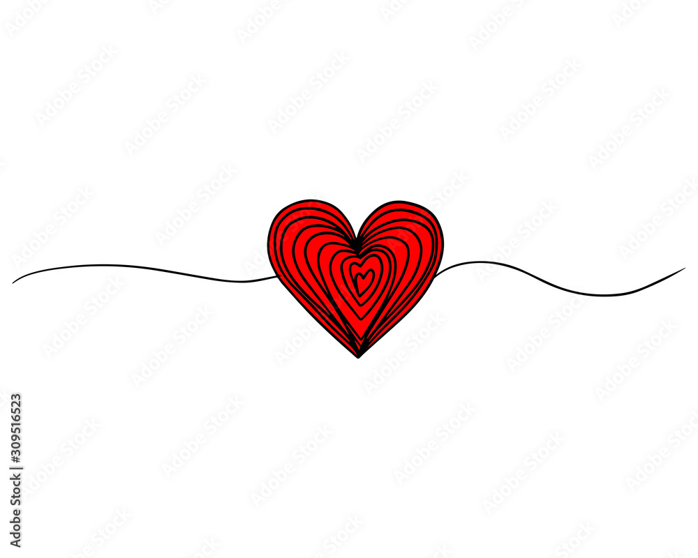 Tangled grungy round scribble hand drawn heart with thin line, divider shape. Vector illustration Isolated on white background.