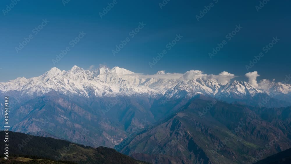 Time lapse of mountain peaks in Langtang region, Himalayas, Nepal