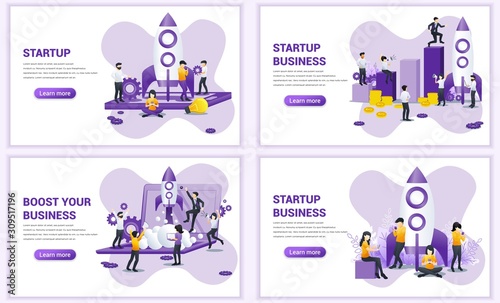 Set of web page design templates for Business start up concept. Can use for web banner, poster, infographics, landing page, web template. Flat vector illustration