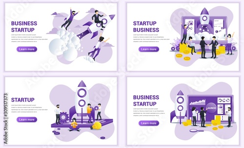 Set of web page design templates for Business start up concept. Can use for web banner, poster, infographics, landing page, web template. Flat vector illustration