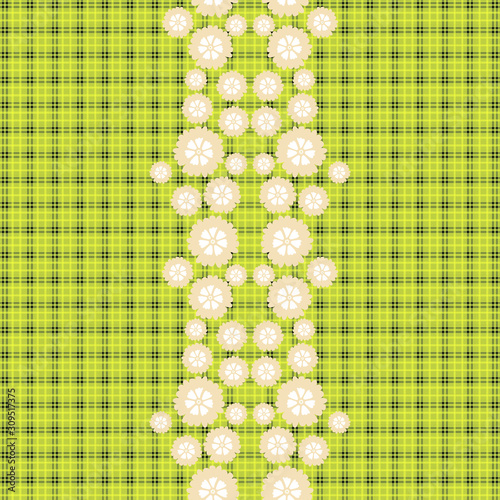 Gingham background with a combination of floral designs. Seamless Pattern With Floral Motifs able to print for cloths, tablecloths, blanket, shirts, dresses, posters, papers.