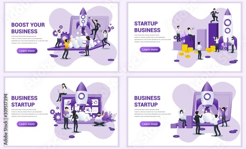 Set of web page design templates for Business start up concept. Can use for web banner, poster, infographics, landing page, web template. Flat vector illustration