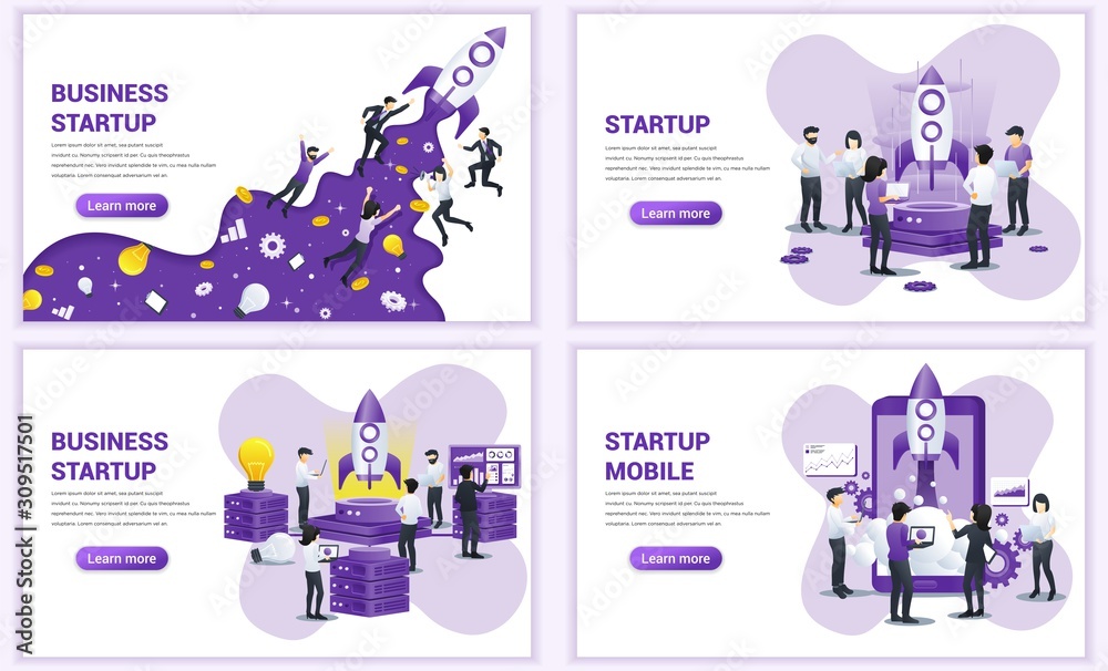 Set of web page design templates for Business start up concept. Can use for web banner, poster, infographics, landing page, web template. Flat vector illustration