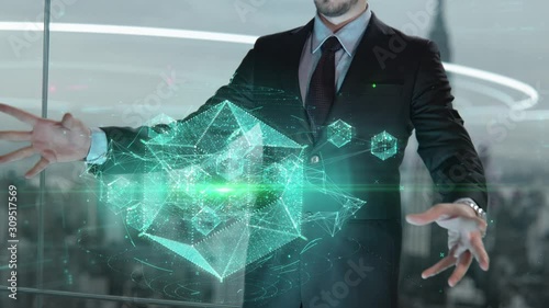 Businessman with Spreadsheet hologram concept photo