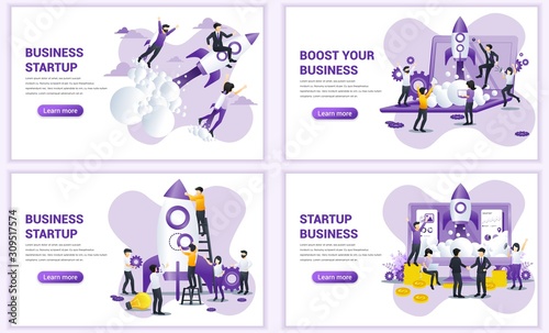 Set of web page design templates for Business start up concept. Can use for web banner, poster, infographics, landing page, web template. Flat vector illustration