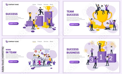 Set of web page design templates for business  success business and team work. Can use for web banner  poster  infographics  landing page  web template. Flat vector illustration