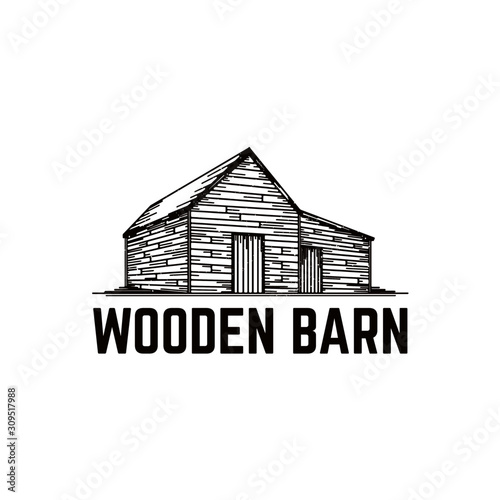 Old Wooden Barn Vector Illustration
