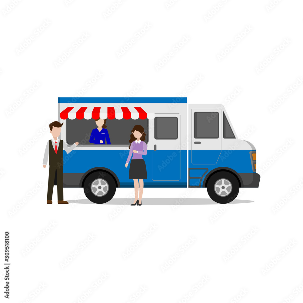 illustration of a fast food seller in the food truck concept