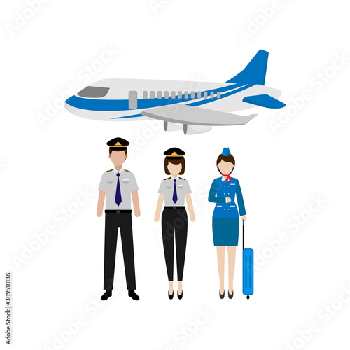 flat design of pilot and flight attendant characters