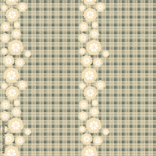 vintage background. Gingham background with a combination of floral designs. Seamless Pattern With Floral Motifs able to print for cloths, tablecloths, blanket, shirts, dresses, posters, papers.