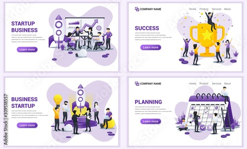 Set of web page design templates for business startup, planning schedule. Can use for web banner, poster, infographics, landing page, web template. Flat vector illustration