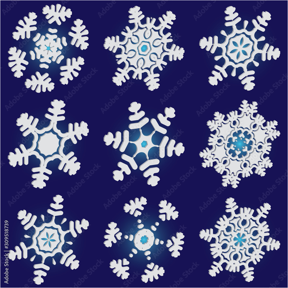Set of christmas paper snowflakes on blue background. Set of christmas paper snowflakes on blue background.