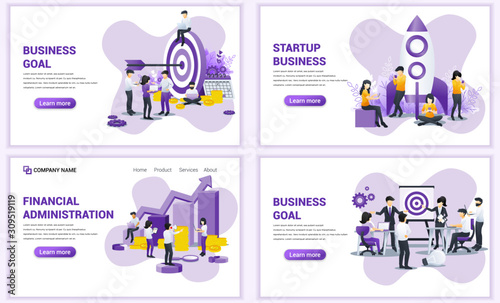 Set of web page design templates for target business, business goal, startup, financial. Can use for web banner, poster, infographics, landing page, web template. Flat vector illustration