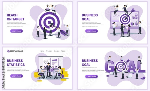 Set of web page design templates for target business, business goal, statistic. Can use for web banner, poster, infographics, landing page, web template. Flat vector illustration