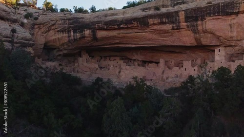 Aerial shot of Cliff Palace - ancient native american dwellings cut in the rocks of Mesa Verde National Park, Colorado, USA)