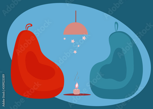 Poof vector, illustration of a comfortable fluffy chair, armchair.