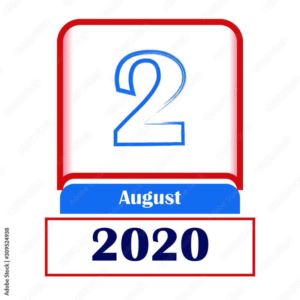 2 August 2020. Vector flat daily calendar. Date, month. 2 August 2020. Vector flat daily calendar. Date, month.