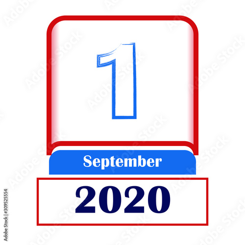 1 September 2020. Vector flat daily calendar. Date, month.