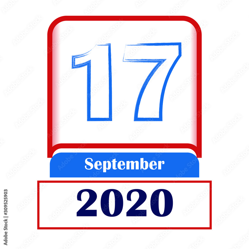 17 September 2020. Vector flat daily calendar. Date, month. 17 September 2020. Vector flat daily calendar. Date, month.