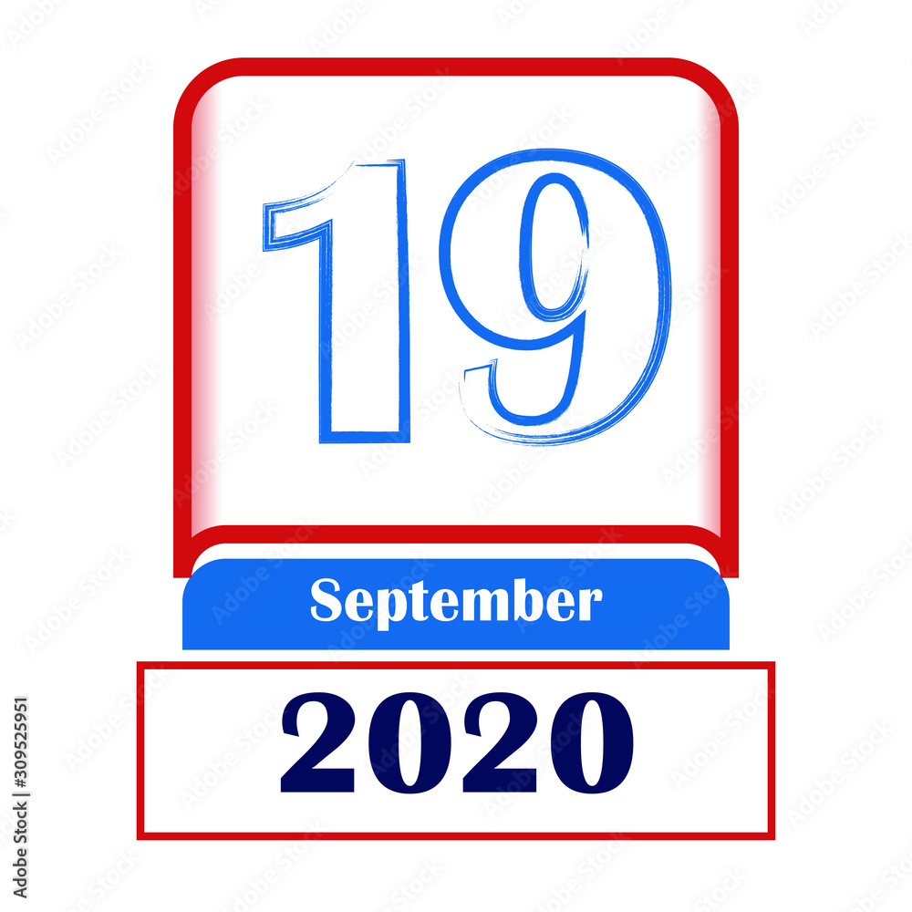 19 September 2020. Vector flat daily calendar. Date, month. 19 September 2020. Vector flat daily calendar. Date, month.