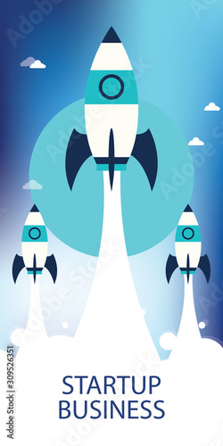 Startup business design concept with rocket