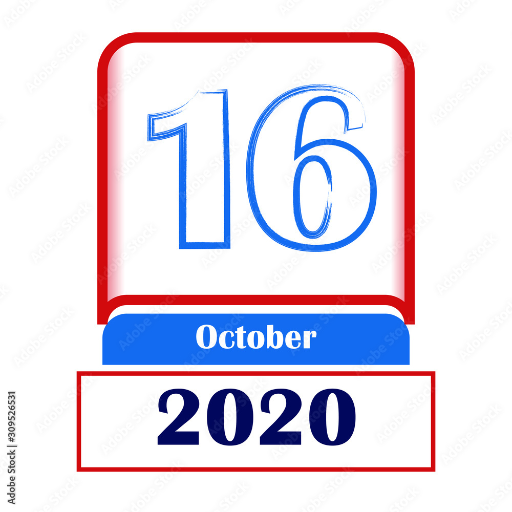 16 October 2020. Vector flat daily calendar. Date, month. 16 October 2020. Vector flat daily calendar. Date, month.