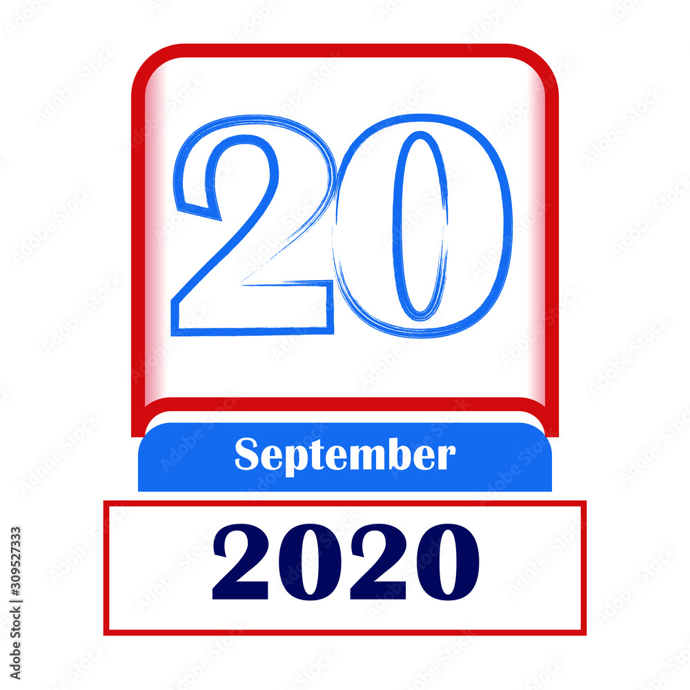 20 September 2020. Vector flat daily calendar. Date, month. 20 September 2020. Vector flat daily calendar. Date, month.