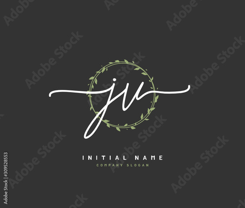 J V JV Beauty vector initial logo, handwriting logo of initial signature, wedding, fashion, jewerly, boutique, floral and botanical with creative template for any company or business.