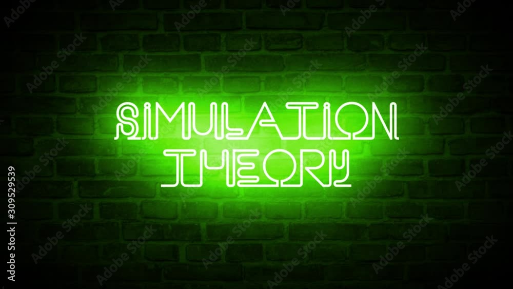 A high quality video of a neon sign that reads: Simulation Theory A high quality video of a neon sign that reads: Simulation Theory