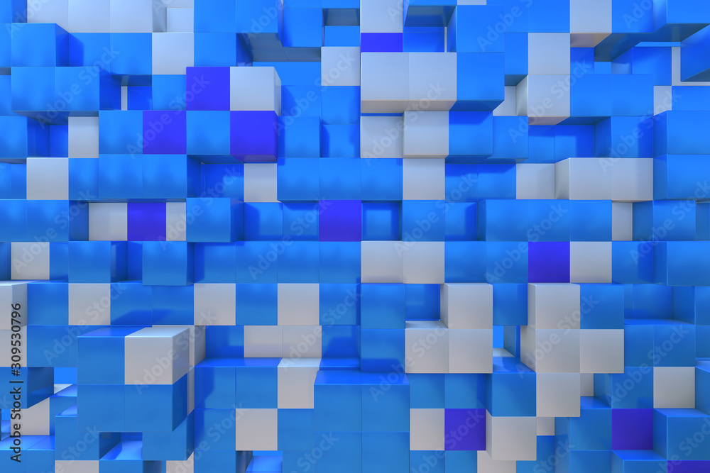Fototapeta premium 3D rendering illustration geometric shapes concept .Abstract Futuristic blue - white background elegant cube block background.Poster, banner, placard