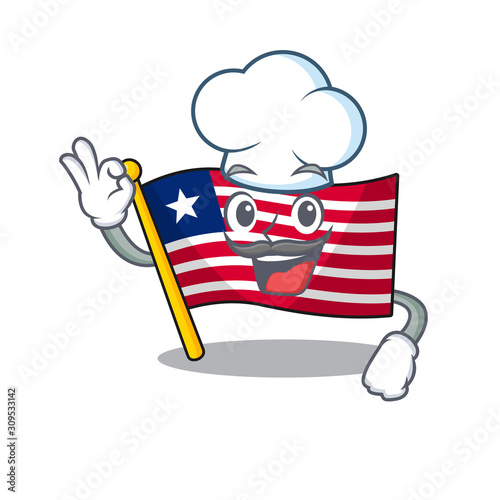 Funny Chef flag liberia Scroll cartoon character wearing white hat
