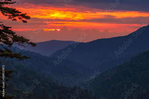 Morton Overlook Great Smoky Mountain National Park at sunset
