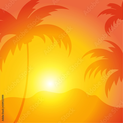 Sunset - tropical background illustration