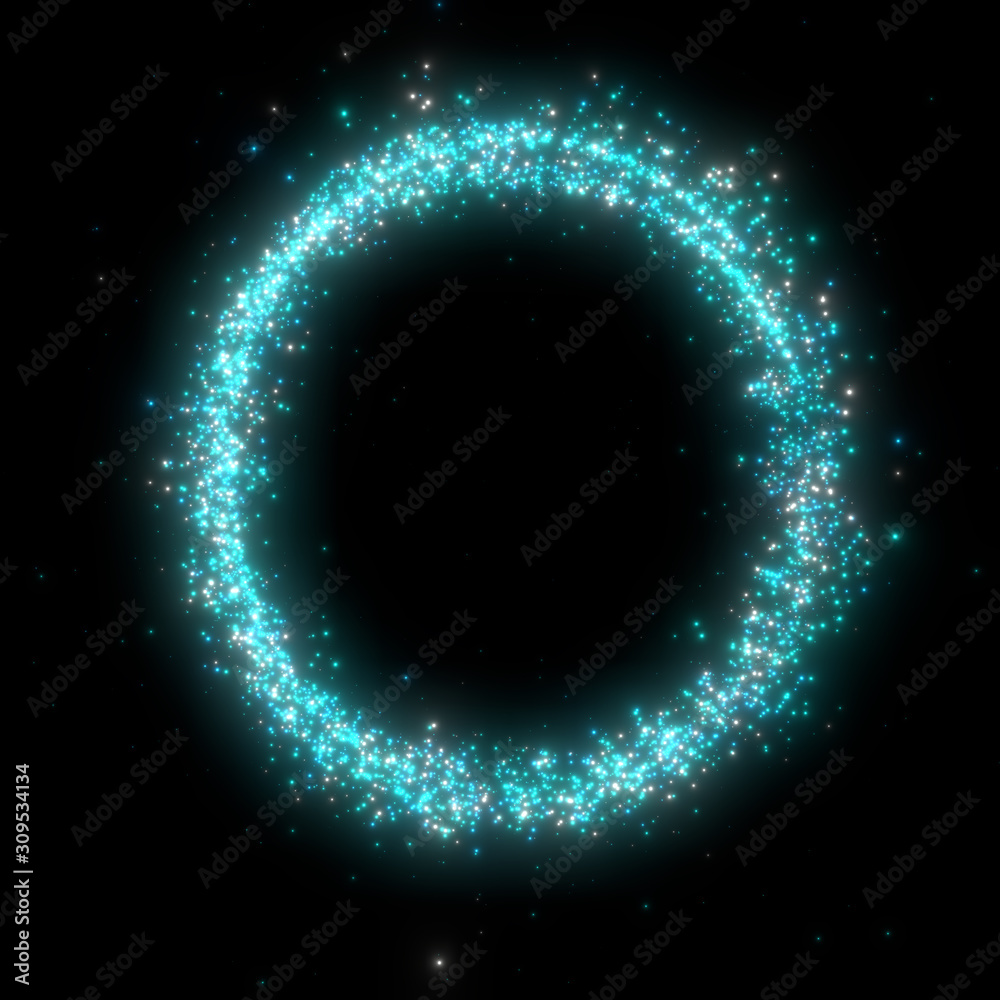 3d rendering illustration .Circle bright light Futuristic sci-fi glitter star dust with particle shiny glowing on black background. 3d image .High resolution .Banner for advertisement 3d rendering illustration .Circle bright light Futuristic sci-fi glitter star dust with particle shiny glowing on black background. 3d image .High resolution .Banner for advertisement
