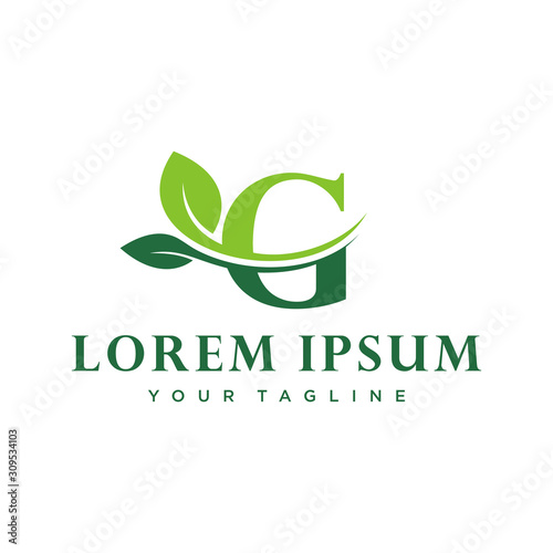 Initial Letter G With Leaf Luxury Logo. Green leaf logo Template vector Design.