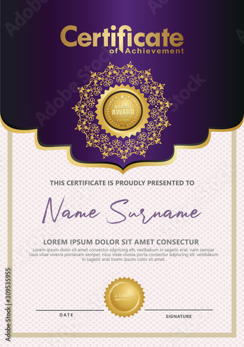 Luxury and elegant certificate template. Vector illustration
