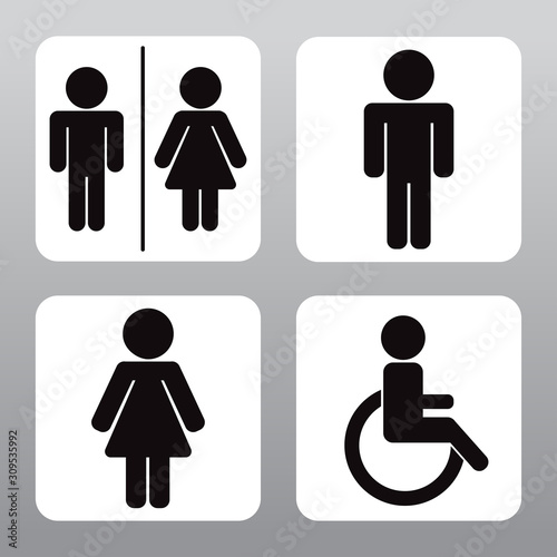WC Toilet man, woman and disabled icon vector illustration