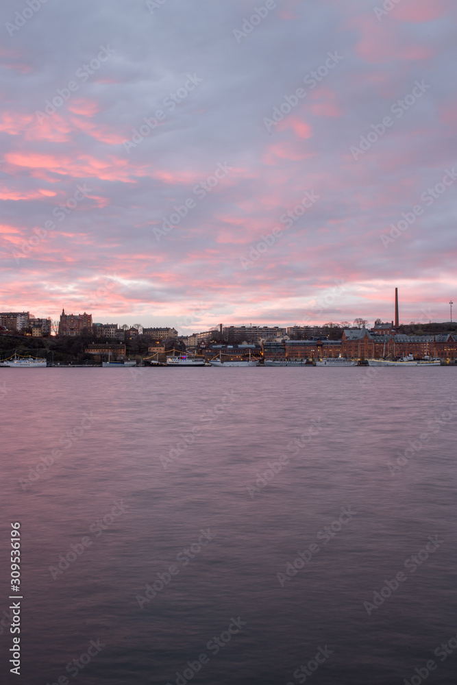 Sunrise landscapes in winter in Stockholm, Sweden