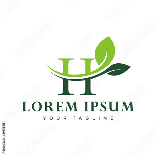 Initial Letter H  With Leaf Luxury Logo. Green leaf logo Template vector Design.