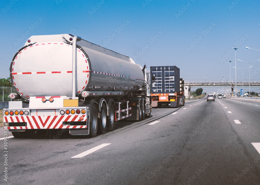 Gas Truck on highway road with tank oil  container, transportation concept.,import,export logistic industrial Transporting Land transport on the asphalt expressway