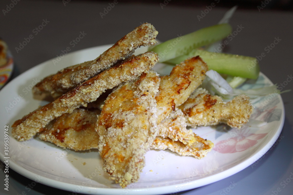 tender chicken breaded with vegetables