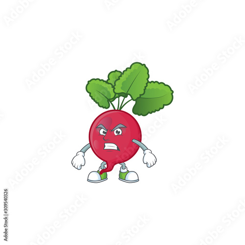 Picture of red radish cartoon character with angry face