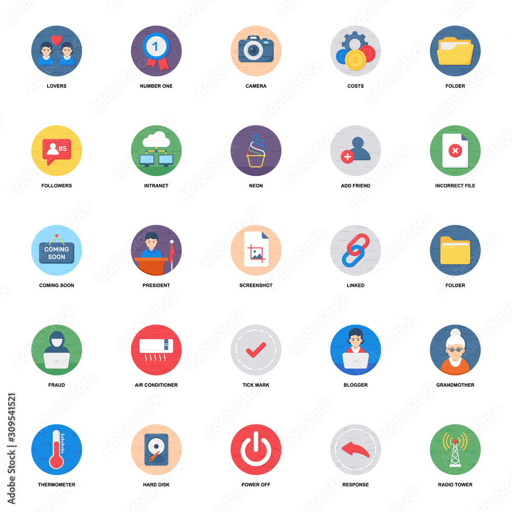 Collection Of Flat Rounded Icons Pack 