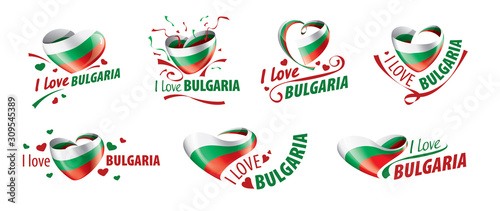 The national flag of the Bulgaria and the inscription I love Bulgaria. Vector illustration
