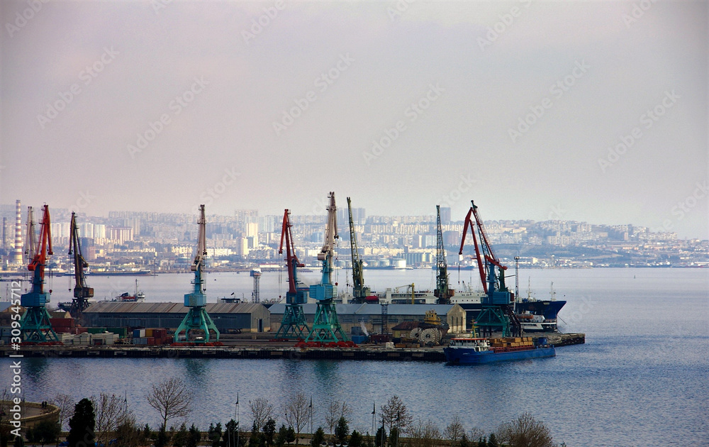 Industrial port of Baku Azerbaijan