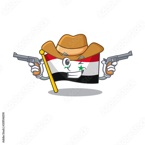 Flag syria Scroll mascot performed as a Cowboy with guns