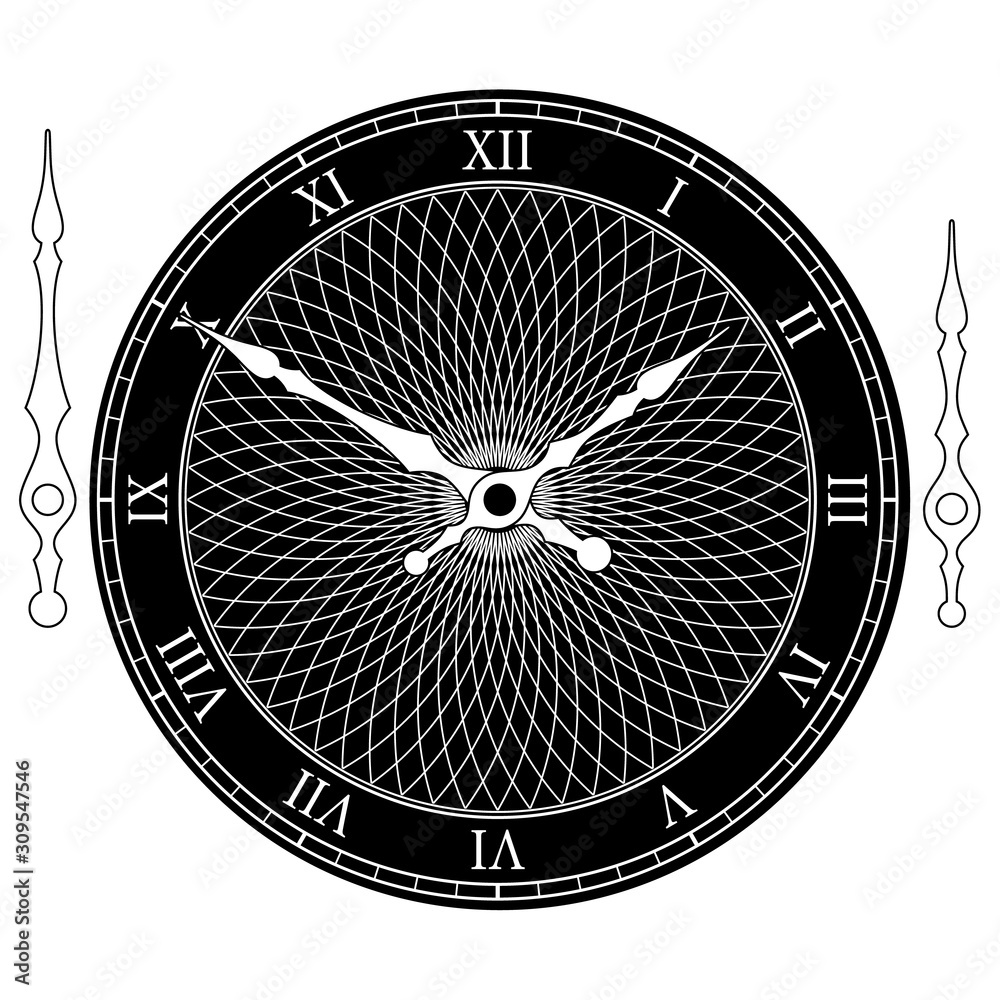 Vector vintage clock dial with arrows. Illustration clip-art