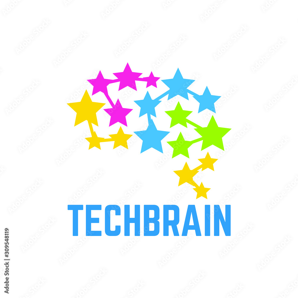 Obraz premium Colorful abstract tech brain stands from connected stars.