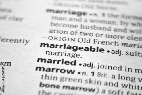 Word or phrase Marriageable in a dictionary.
