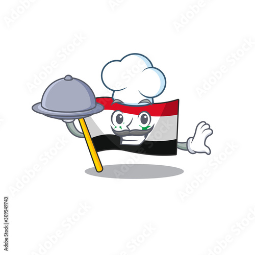cartoon design flag syria Scroll as a Chef with food on tray